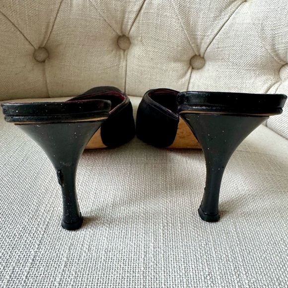 FENDI Vintage Black Suede & Leather Mule Heels | Square Toe | Made in Italy | 7 - Picture 4 of 8